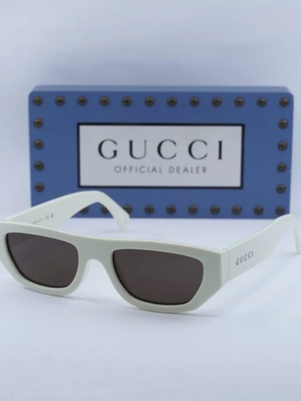 Gucci GG1134S 003 Rectangle Sunglasses - Ivory/Brown